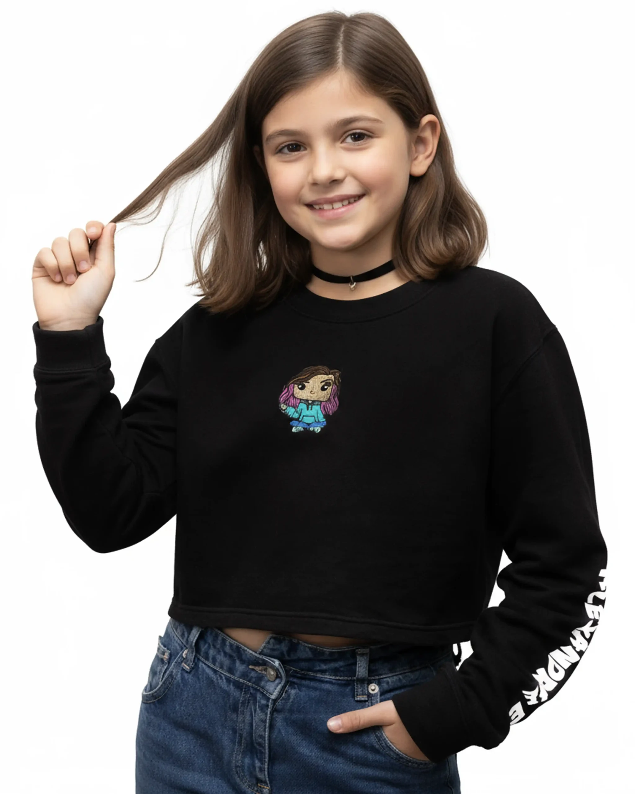 alex crop kid web CROP CREWNECK ALEXANDRA - ΜΑΥΡΟ - Image 4